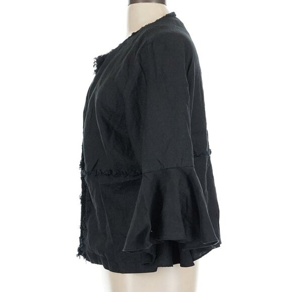 Vintage Chico's Sz 2 (L) Kimono Style Linen Jacket w/Bell Sleeves & Frayed Edge - Picture 7 of 12